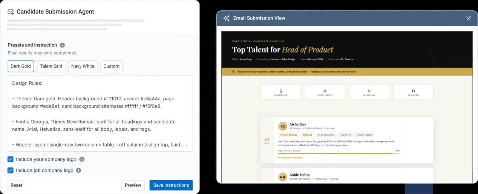 Recruit CRM 中生成的精美客户推荐材料