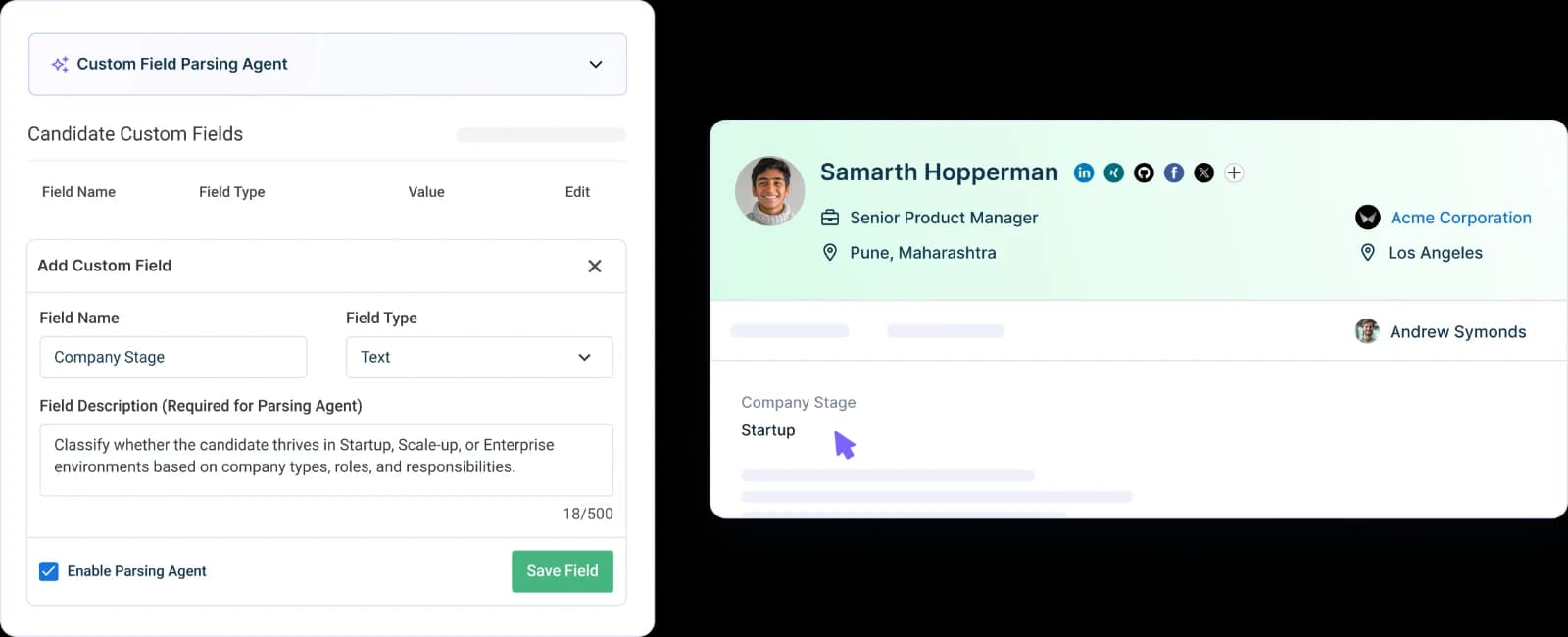 Recruit CRM 中自动填写完成的候选人档案字段