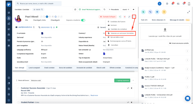 formatta i CV e i curriculum all'interno di Recruit CRM.