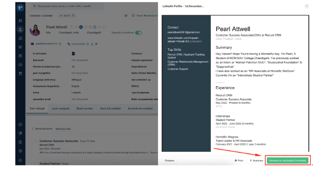 formatta i CV e i curriculum all'interno di Recruit CRM.