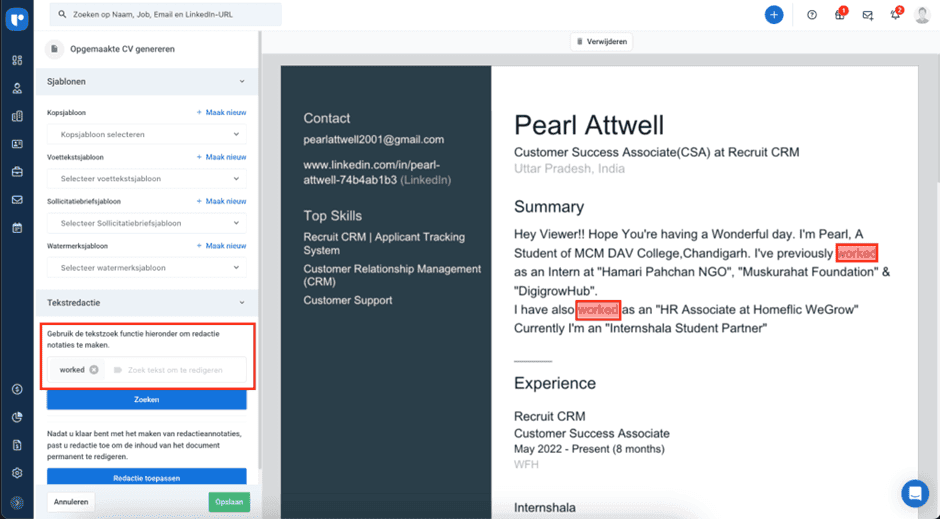 CV’s op met Recruit CRM
