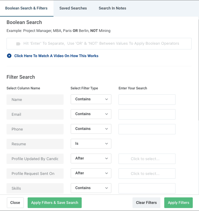 Boolesche Suche in recruit crm