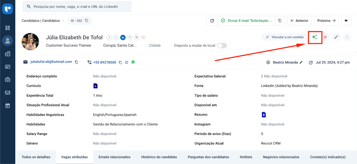 correspondência de candidatos