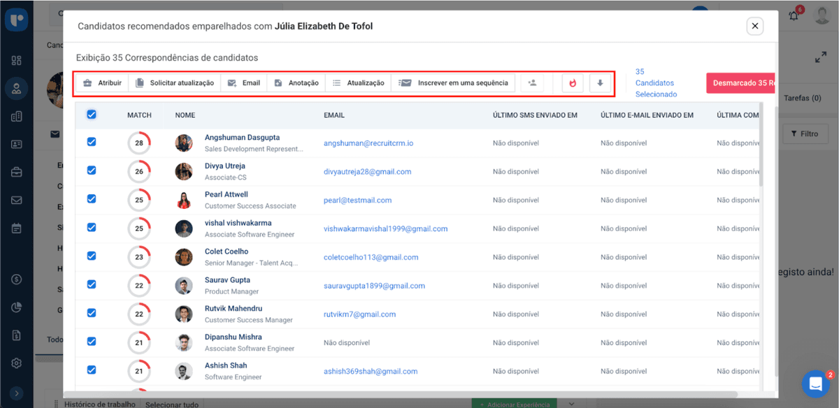 correspondência de candidatos