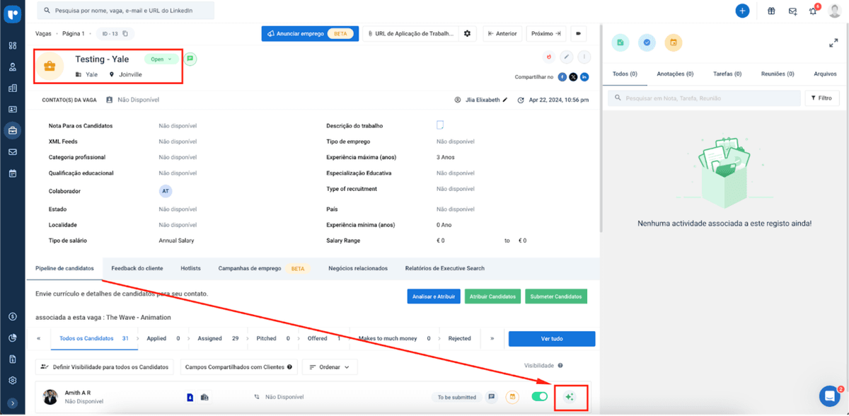 correspondência de candidatos