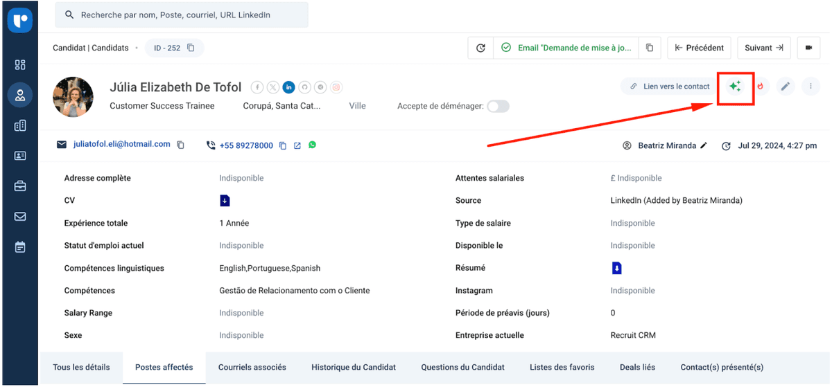 correspondance des candidats