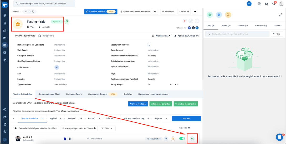 correspondance des candidats