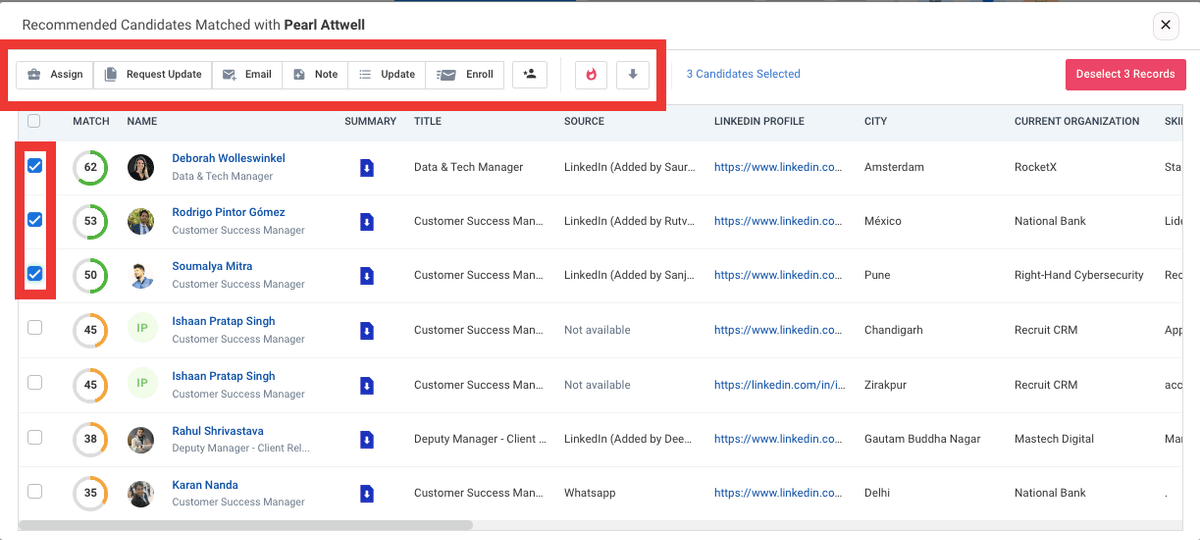 Recruit CRM 人工智能招聘软件中的候选人匹配步骤
