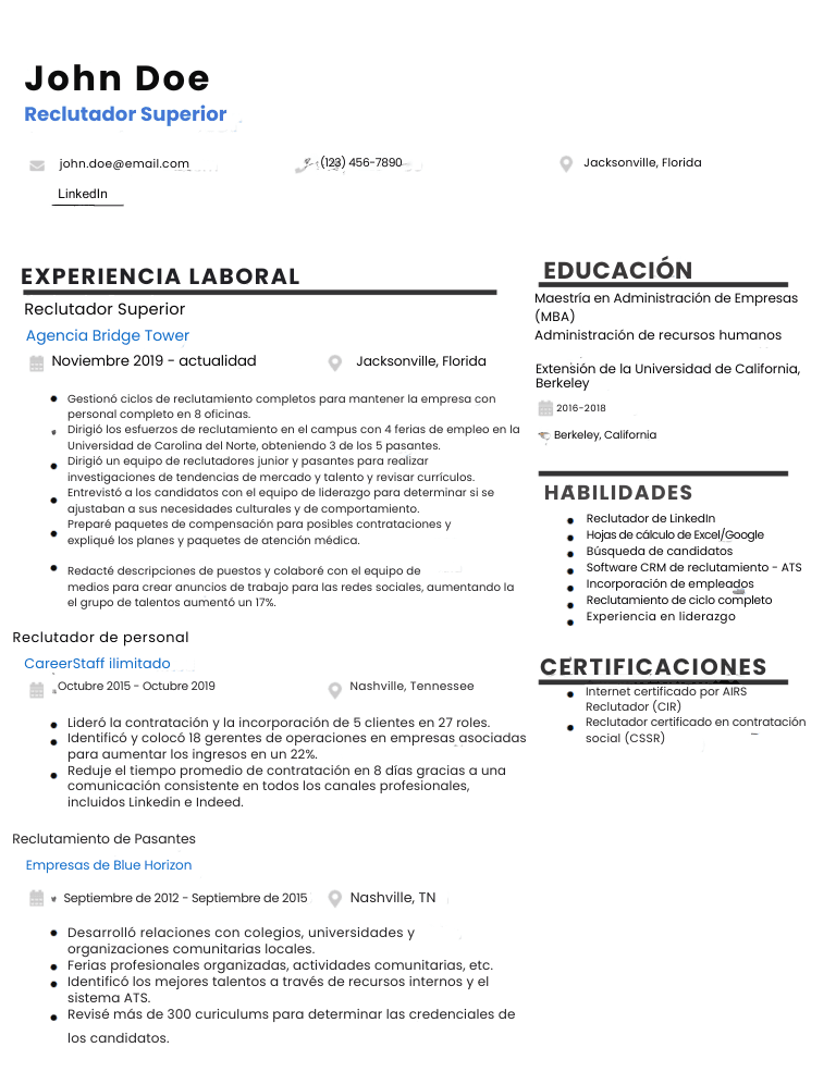 John Doe Reclutador Superior