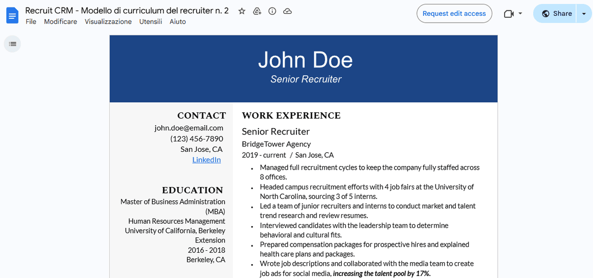 competenze del curriculum del reclutatore