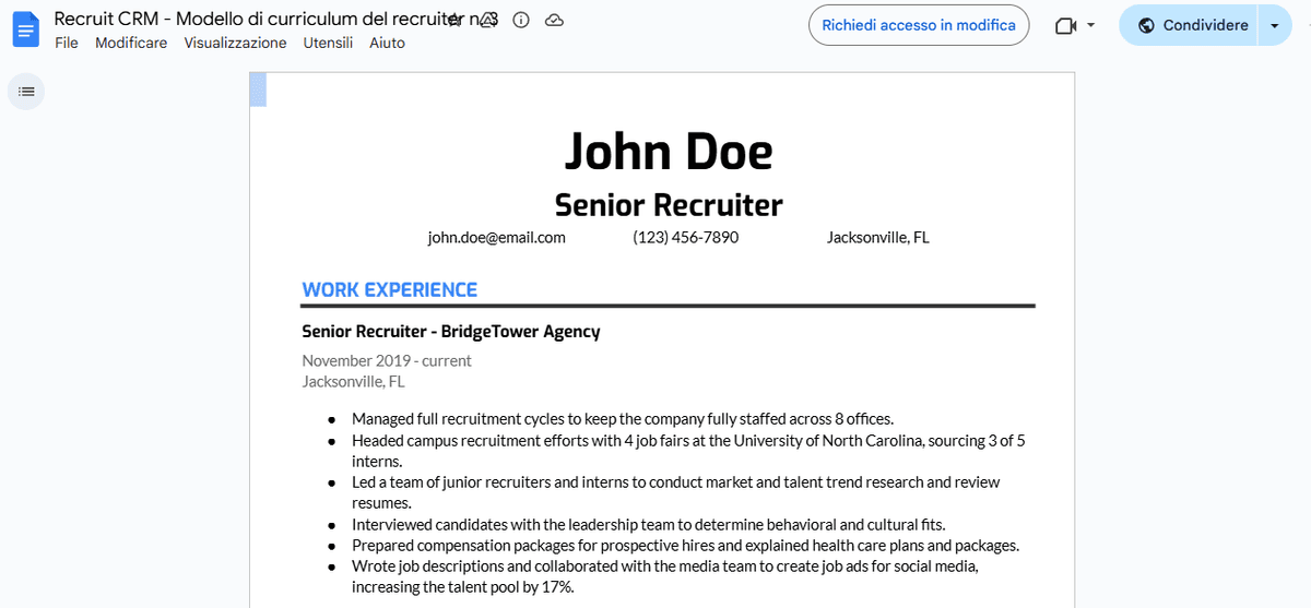 competenze del curriculum del reclutatore