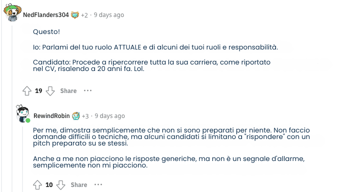 Reddit sulle bandiere rosse dei colloqui!