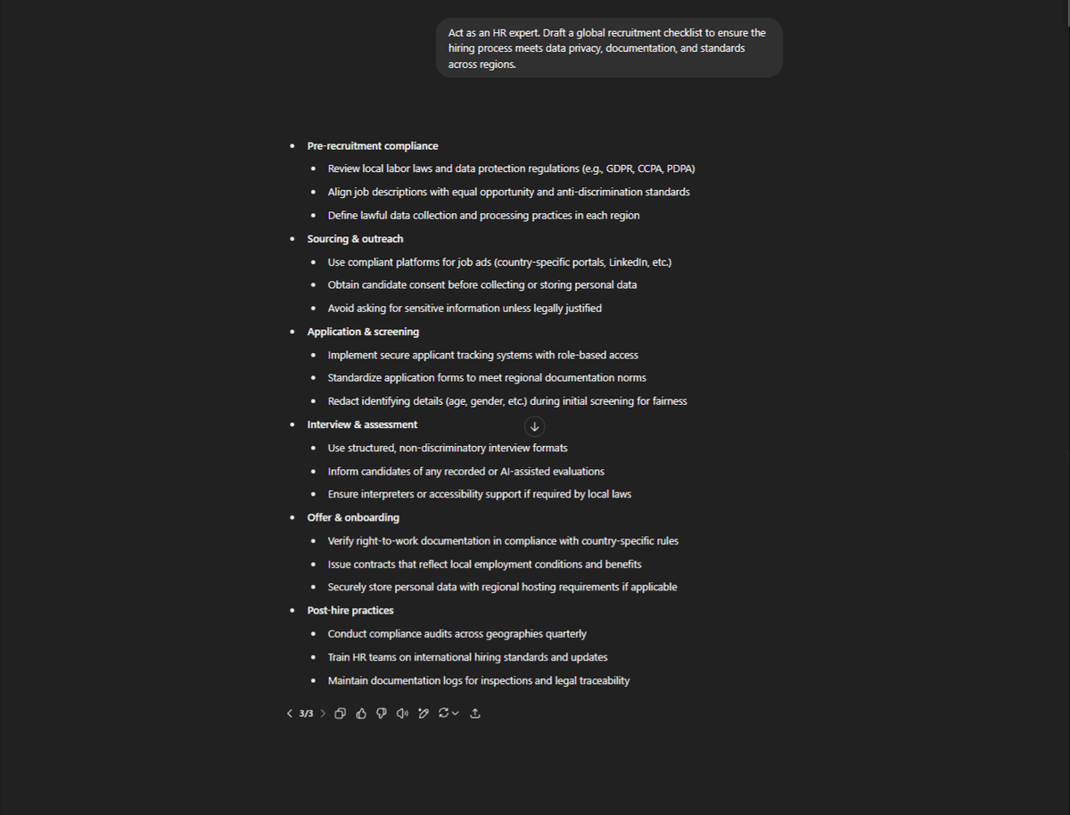 Global recruitment compliance chatgpt prompt