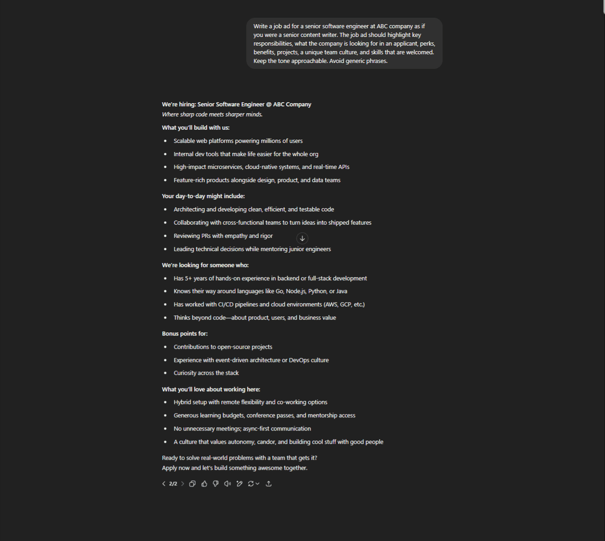 Job ad chatgpt prompt