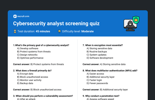 Cybersecurity analyst screening screening quiz
