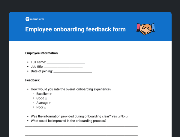 Employee onboarding feedback form