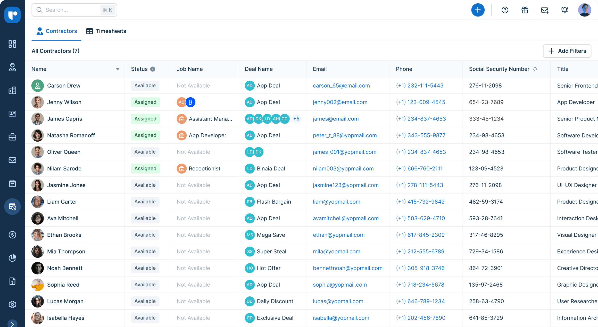 Recruit CRM Timesheets dashboard
