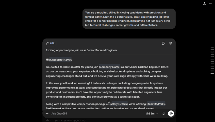 job offer letter chatgpt prompt