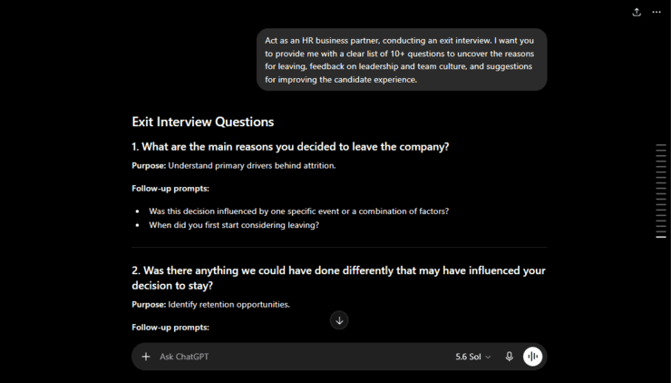 exit interview chatgpt prompt
