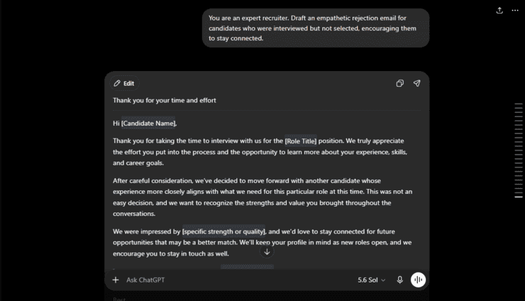 rejection email chatgpt prompt