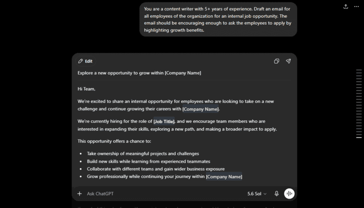 Internal job promotion chatgpt prompt