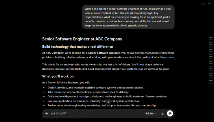 Job ad chatgpt prompt