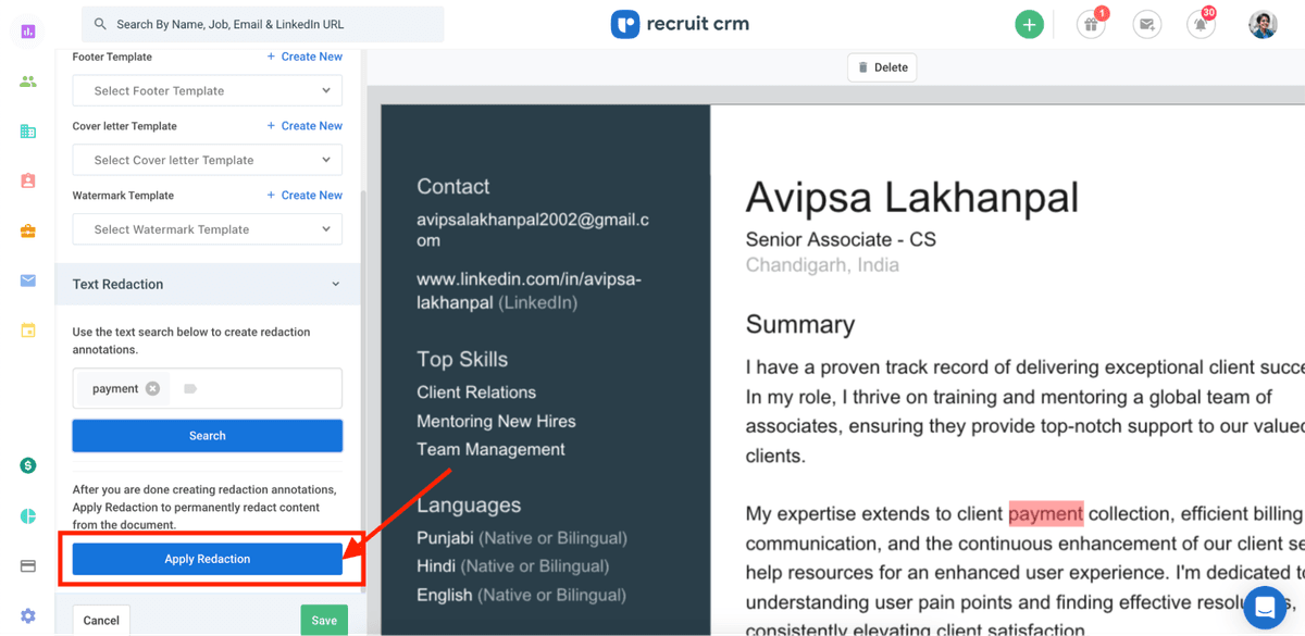 Recruit CRM 的简历格式化功能