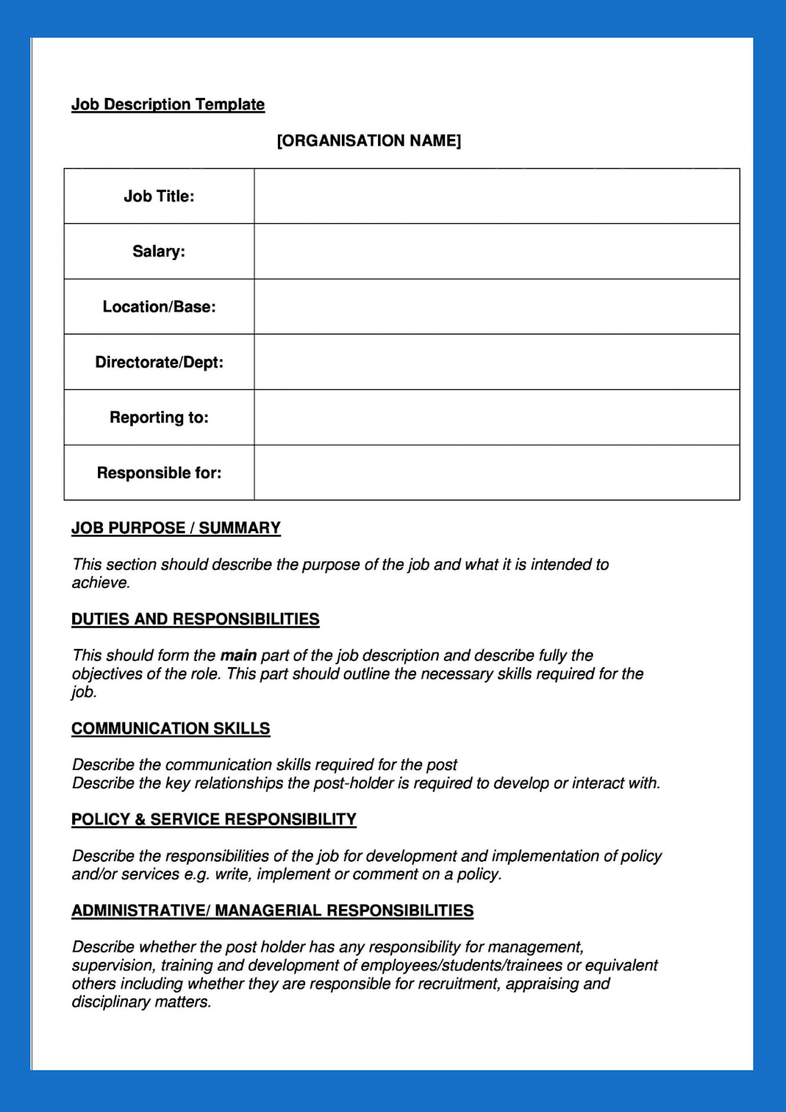 Job description template