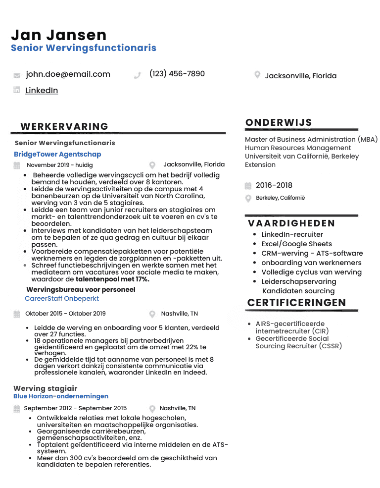 GRATIS recruiter cv