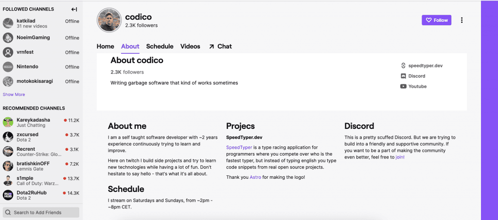 コディコ・ツイッチ・プロフィール