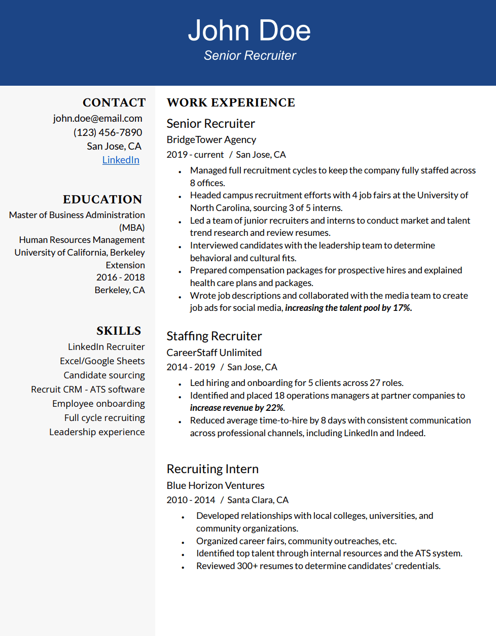 currículo de recrutador