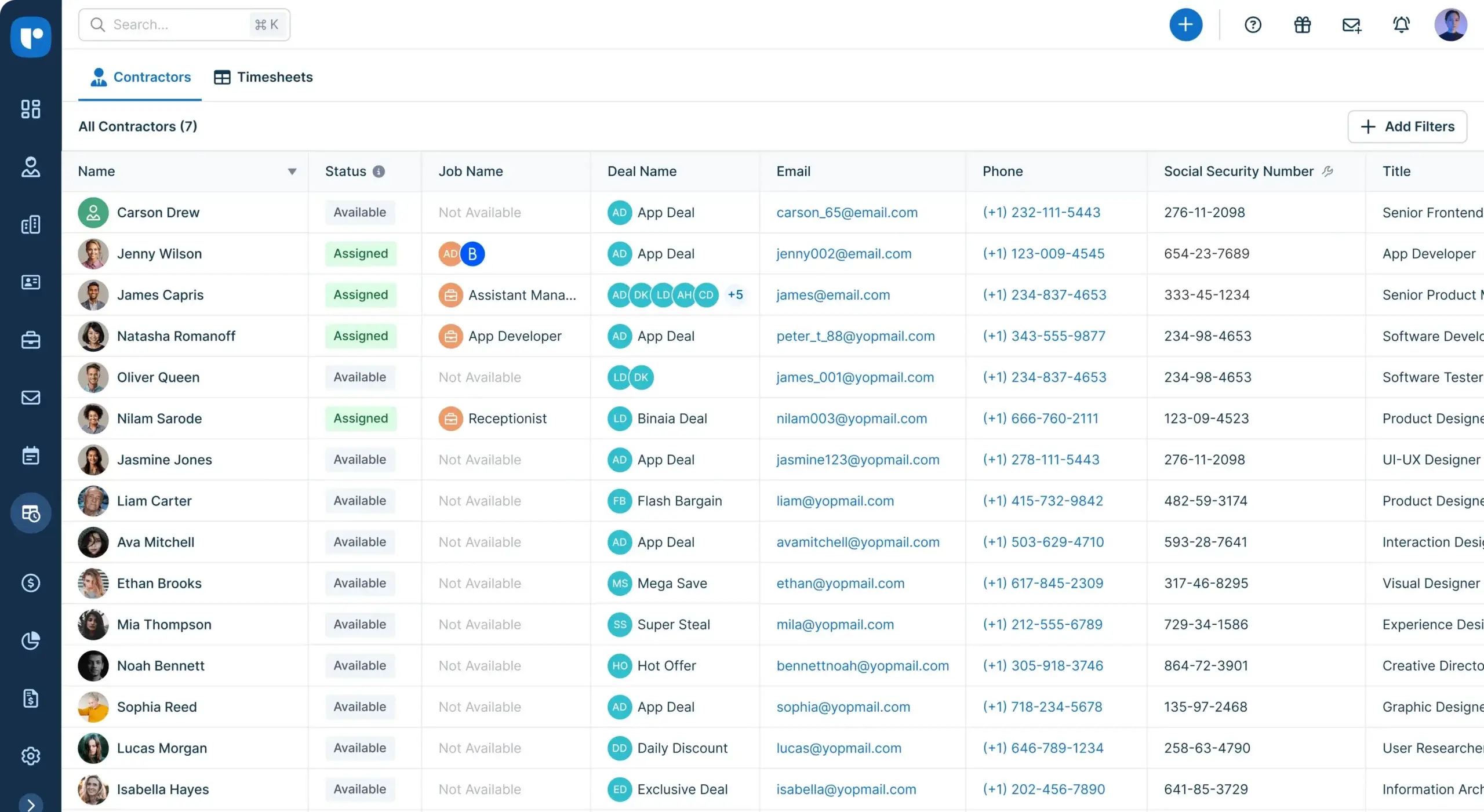 Recruit CRM Timesheets dashboard