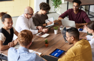 A group of employees representing a diverse talent pipeline in the workplace