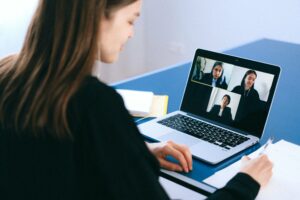 A recruiter conducting an online job interview in a remote hiring process. 