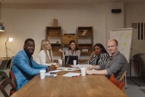 group of employees promoting diversity hiring in a workplace. 