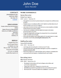 Sample image of a recruiter resume template. 