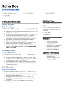 Sample image of a recruiter resume template. 