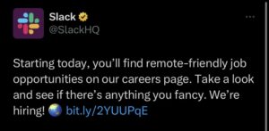 Slack promoting a job on Twitter
