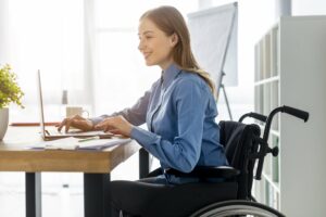 an office worker on a wheel chair.