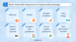 I migliori strumenti SEO: 1. SEMRush 2. Ahrefs 3. Google Analytics 4. Moz Blogs 5. Giornale dei motori di ricerca 6. Linee guida SEO di Google 7. Piattaforme di social media 8. Contenuti generati dagli utenti