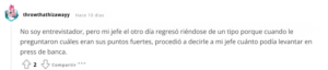 No soy entrevistador, pero mi jefe el otro día regresó riéndose de un tipo porque cuando le preguntaron cuáles eran sus puntos fuertes, procedió a decirle a mi jefe cuánto podía levantar en press -min